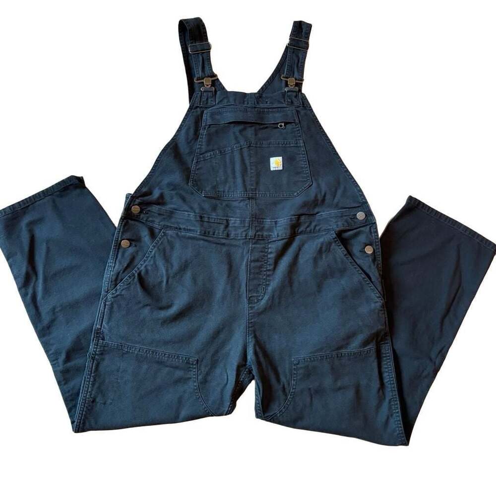 Carhartt Rugged Flex Bib Overalls Double Knee L 12-14 S Black Canvas Workwear